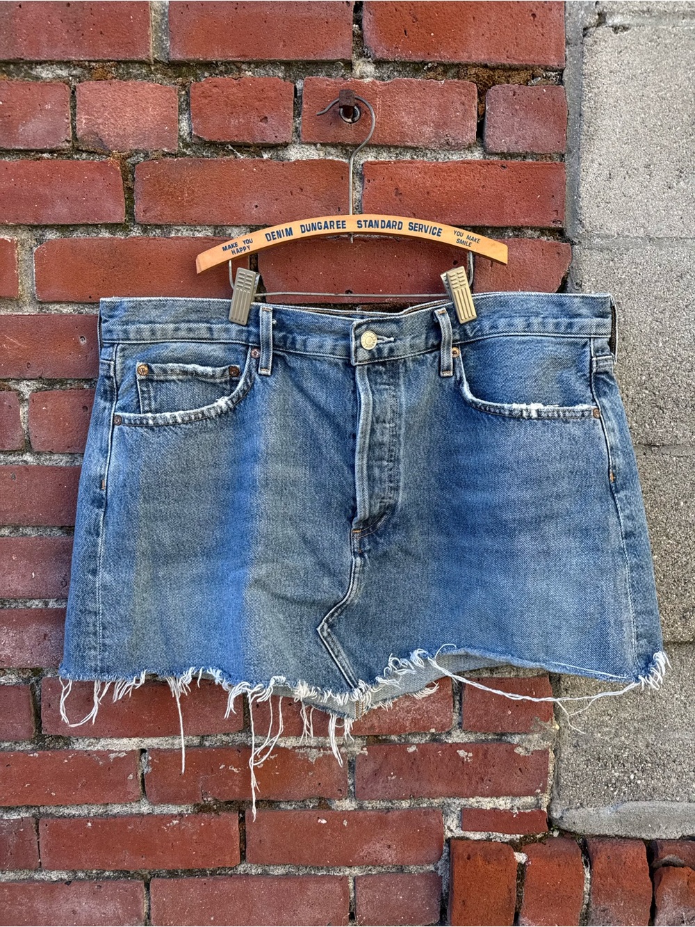 Agolde light wash denim mini skirt